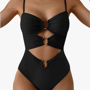 Womens Cutout One Piece Swimsuit with Ring Linked