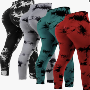 4 Pcs Womens Workout Leggings Tie Dye High Waisted Yoga Pants Seamless Scrunch Butt Lifting Compression Tights